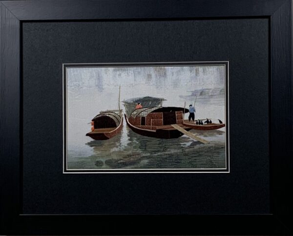 Three Boats in Water Village (rectangular 12cmx18cm)